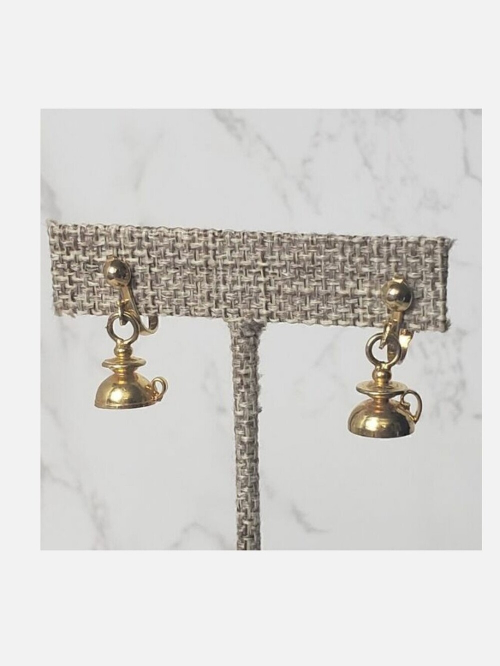 VINTAGE Goldtone Inkwell Kettle Candle Holder Clip-on Earrings